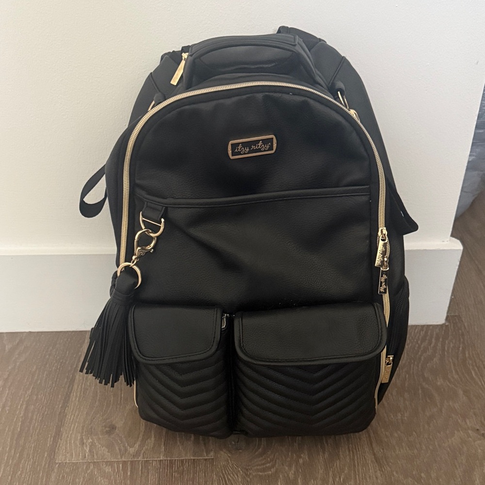 Itzy Ritzy Black and Gold Leather Backpack
